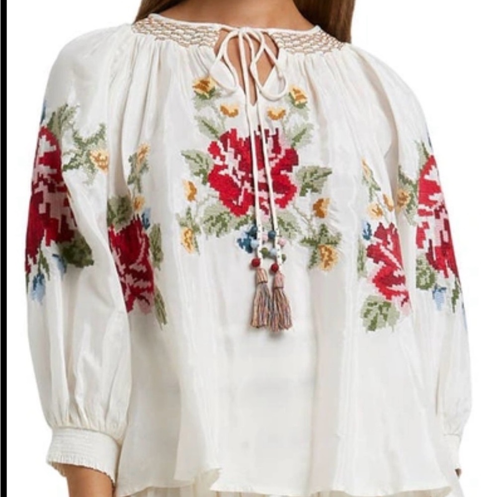 Nordstrom Rover island embroidered peasant blouse in cream sz 6 lightweight boho